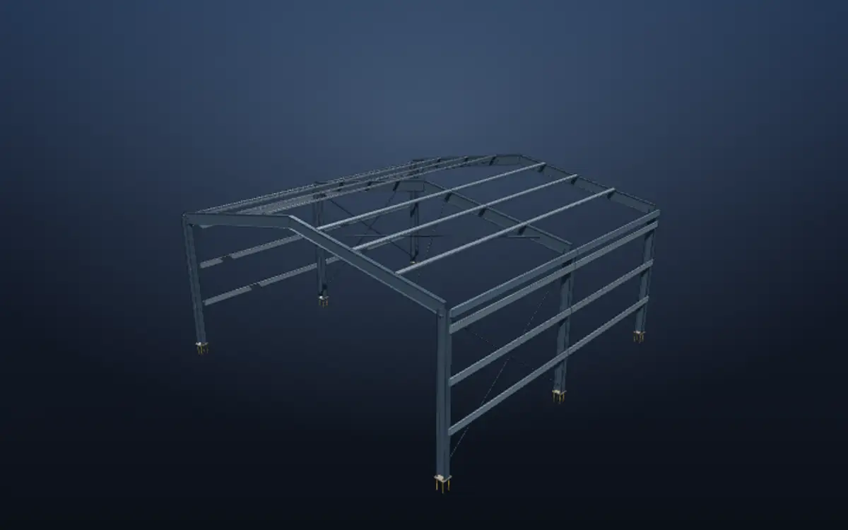 Isometric of the industrial portal-frame reference model.